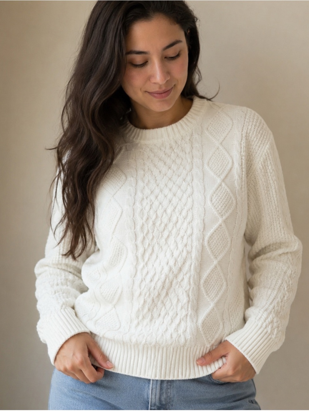 Kersh White Cable Knit Sweater Small